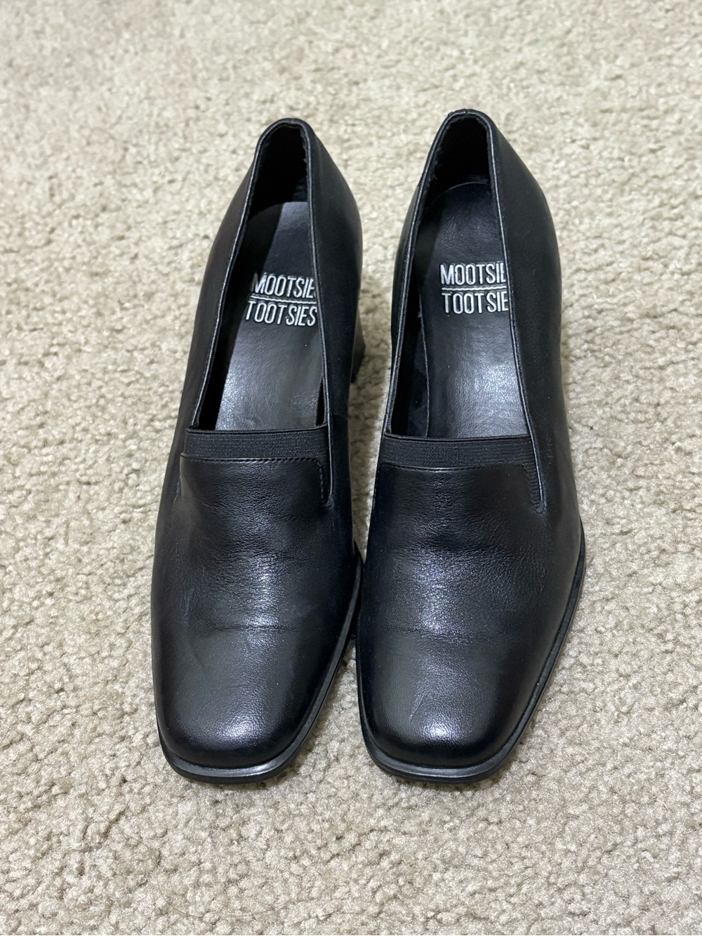 Mootsies Tootsies Black Leather Square-Toe Slip-On Heels 6M